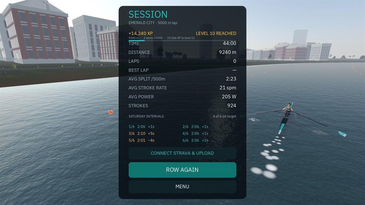 The finish card, with 500 m section times